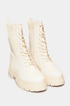 Limited Collection Limited Collection Cream Chunky Sock Lace Up Boots In Wide E Fit & Extra Wide Eee Fit