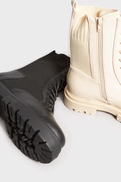 Limited Collection Limited Collection Cream Chunky Sock Lace Up Boots In Wide E Fit & Extra Wide Eee Fit
