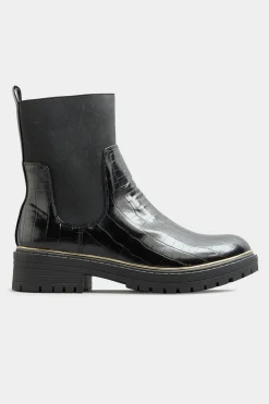 Limited Collection Limited Collection Black Croc Leather Look Ankle Boots In Standard Fit