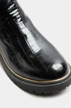 Limited Collection Limited Collection Black Croc Leather Look Ankle Boots In Standard Fit