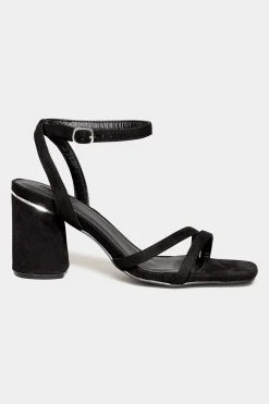 Limited Collection Limited Collection Black Asymmetrical Block Heel Sandal In Wide E Fit & Extra Fit Eee Fit