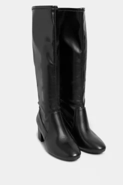 Limited Collection Limited Collection Black Stretch Heeled Knee High Boots In Wide E Fit & Extra Wide Eee Fit