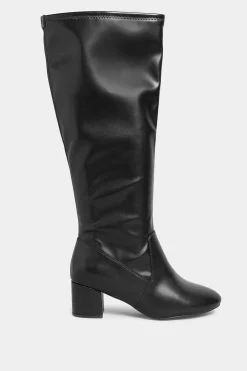 Limited Collection Limited Collection Black Stretch Heeled Knee High Boots In Wide E Fit & Extra Wide Eee Fit