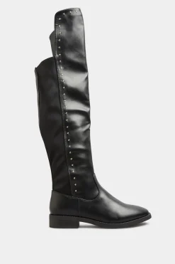 Limited Collection Limited Collection Black Pu Stud Over The Knee Boots In Wide E Fit & Extra Wide Eee Fit