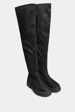 Limited Collection Limited Collection Black Suede Over The Knee Chunky Boots In Wide E Fit & Extra Wide Eee Fit