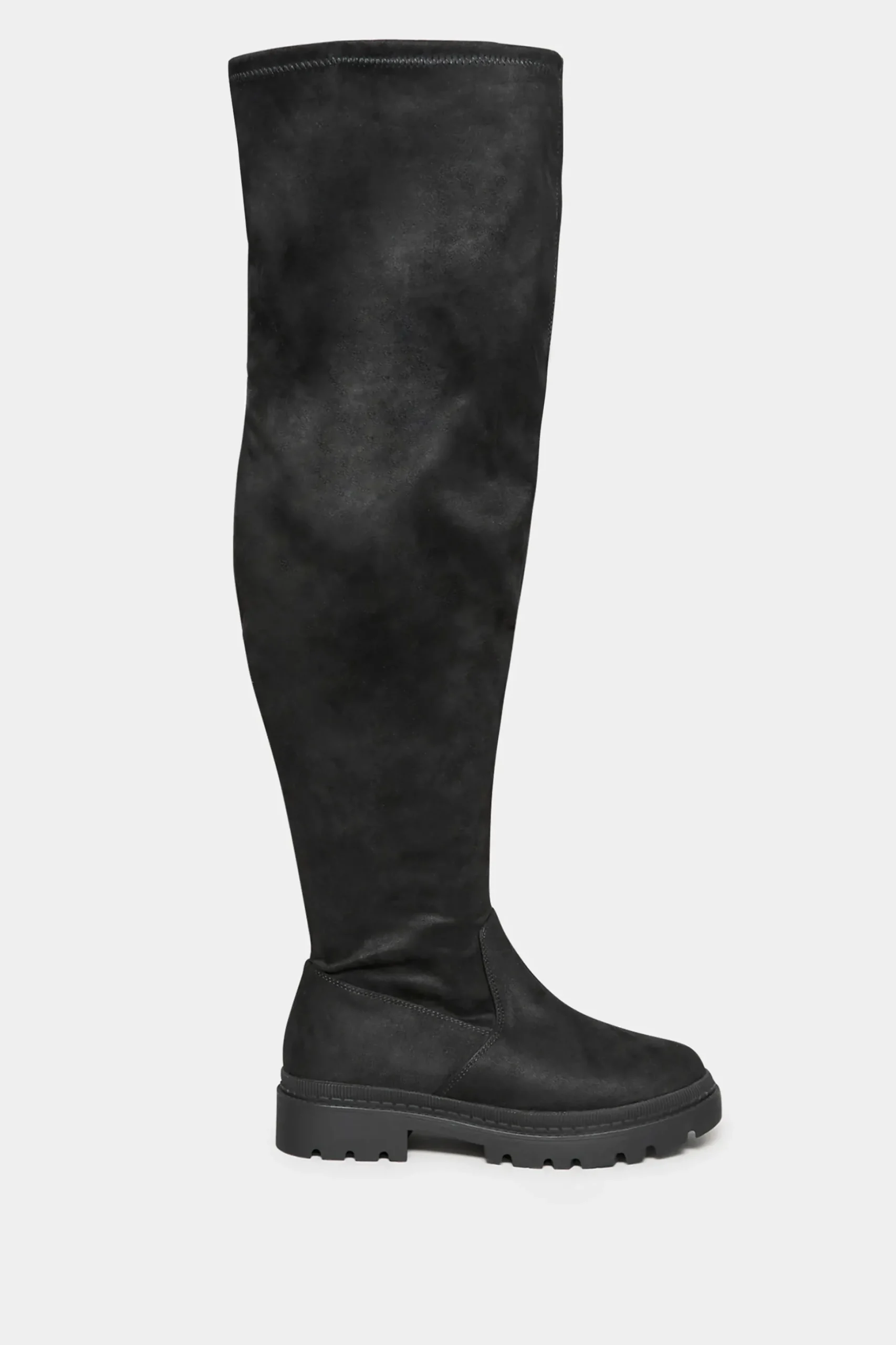 Limited Collection Limited Collection Black Suede Over The Knee Chunky Boots In Wide E Fit & Extra Wide Eee Fit