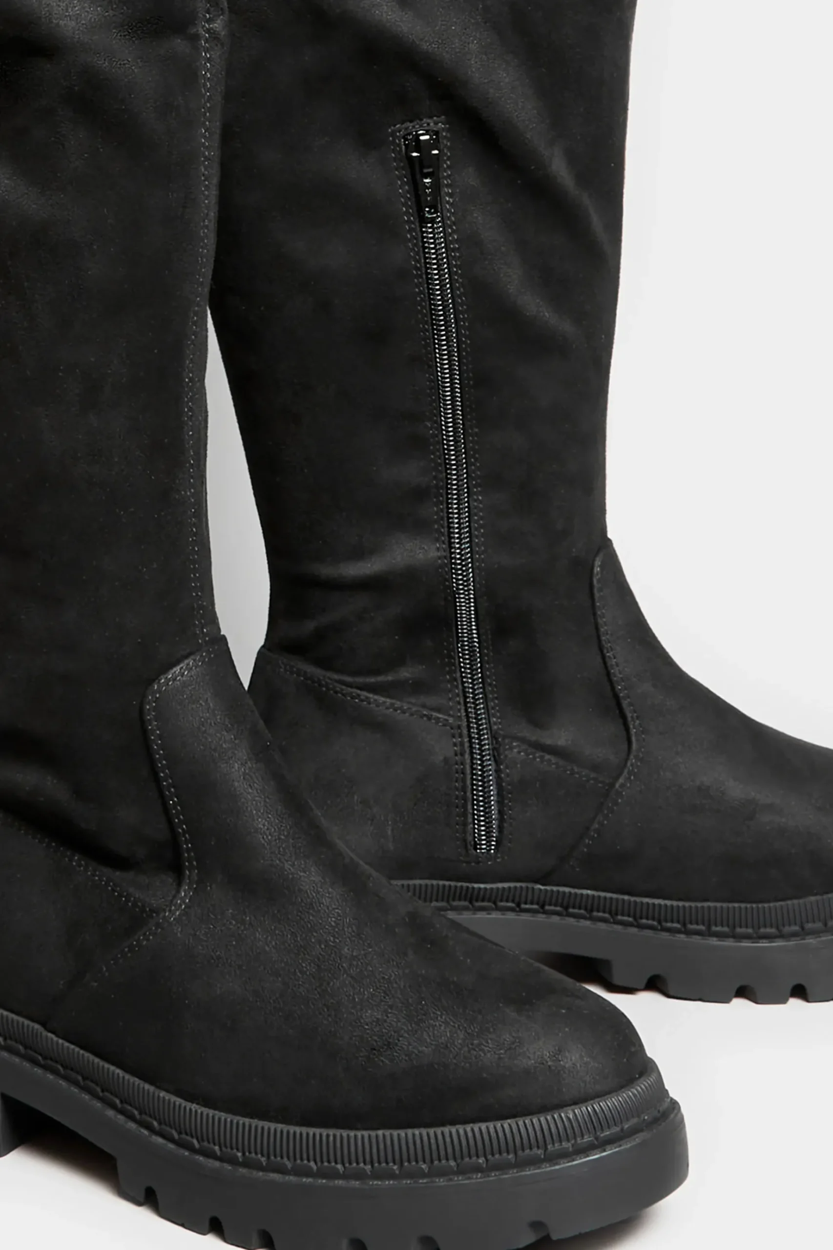 Limited Collection Limited Collection Black Suede Over The Knee Chunky Boots In Wide E Fit & Extra Wide Eee Fit