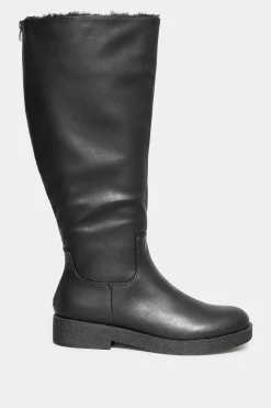 Limited Collection Limited Collection Black Fur Lined Knee High Boots In Wide E Fit