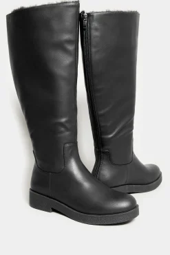 Limited Collection Limited Collection Black Fur Lined Knee High Boots In Wide E Fit