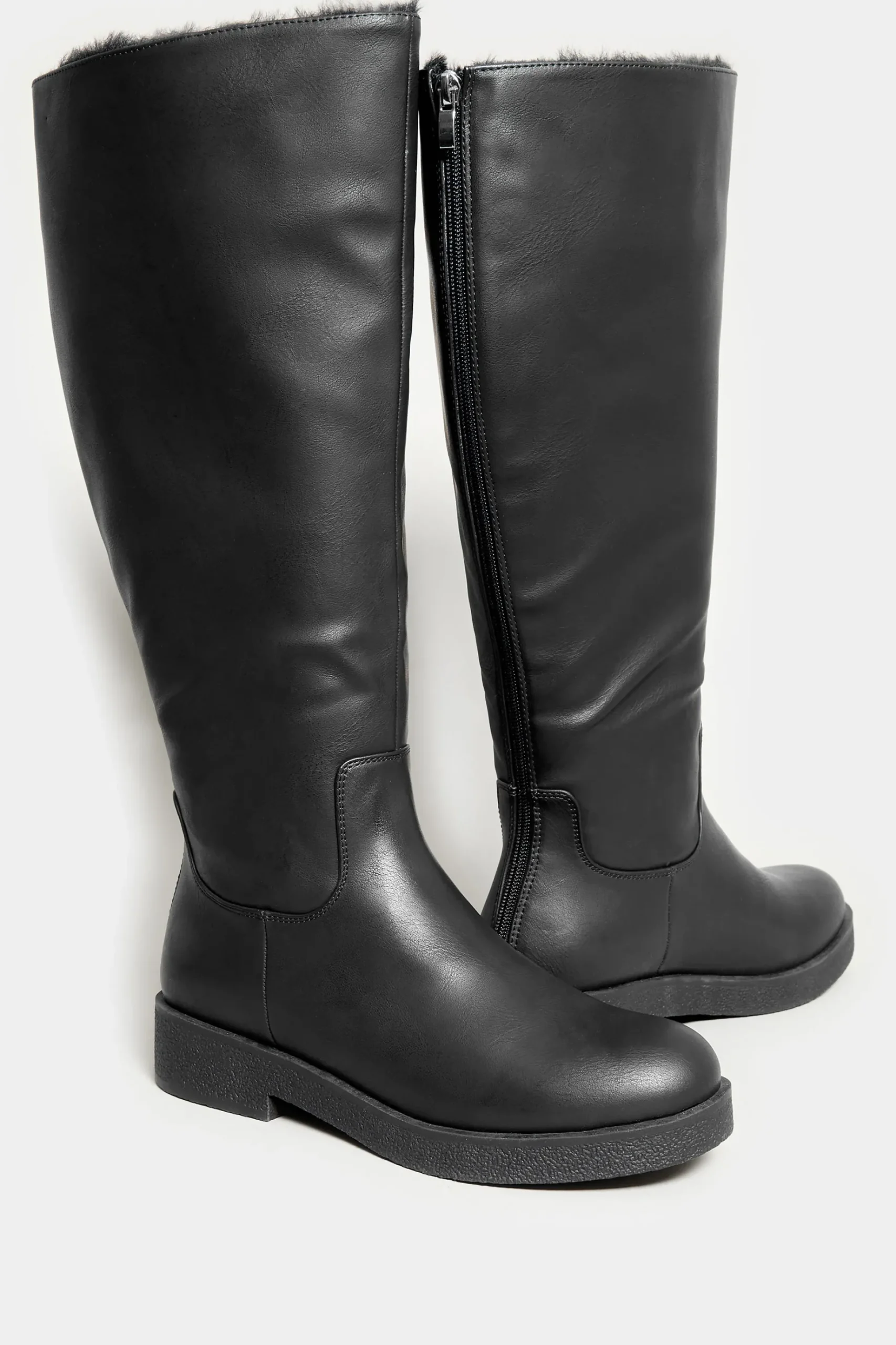 Limited Collection Limited Collection Black Fur Lined Knee High Boots In Wide E Fit