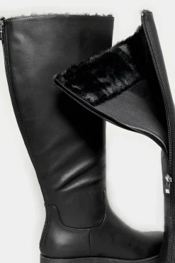 Limited Collection Limited Collection Black Fur Lined Knee High Boots In Wide E Fit