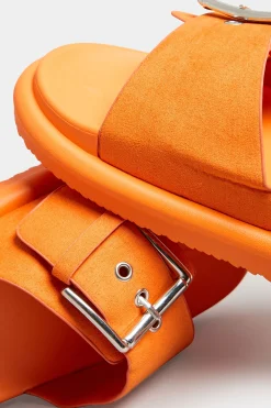Limited Collection Limited Collection Orange Buckle Strap Mule Sandals In Wide E Fit & Extra Wide Eee Fit