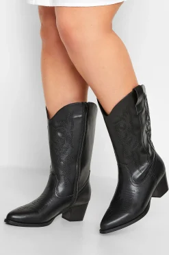 Limited Collection Limited Collection Black Cowboy Boots In Extra Wide Eee Fit