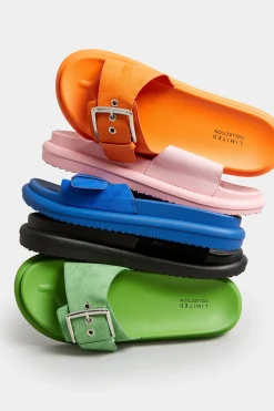 Limited Collection Limited Collection Green Buckle Strap Mule Sandals In Wide E Fit & Extra Wide Eee Fit