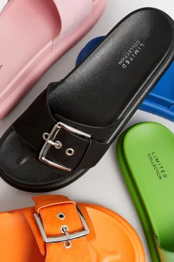 Limited Collection Limited Collection Green Buckle Strap Mule Sandals In Wide E Fit & Extra Wide Eee Fit