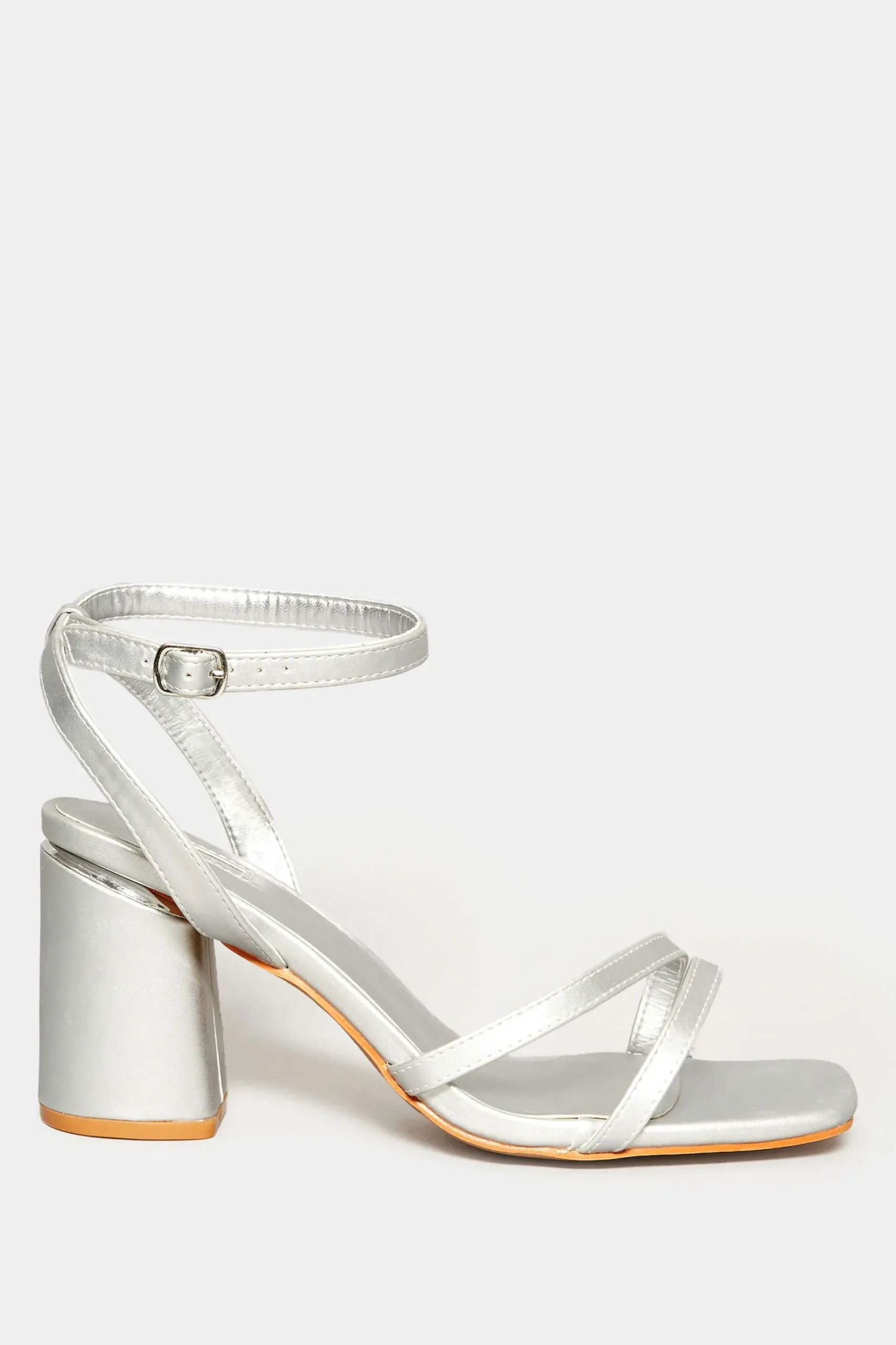 Limited Collection Limited Collection Silver Asymmetrical Block Heel Sandal In Wide E Fit & Extra Fit Eee Fit