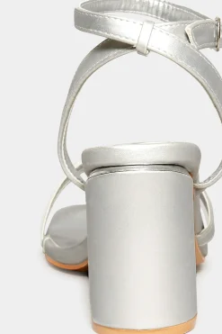 Limited Collection Limited Collection Silver Asymmetrical Block Heel Sandal In Wide E Fit & Extra Fit Eee Fit