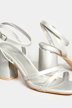 Limited Collection Limited Collection Silver Asymmetrical Block Heel Sandal In Wide E Fit & Extra Fit Eee Fit