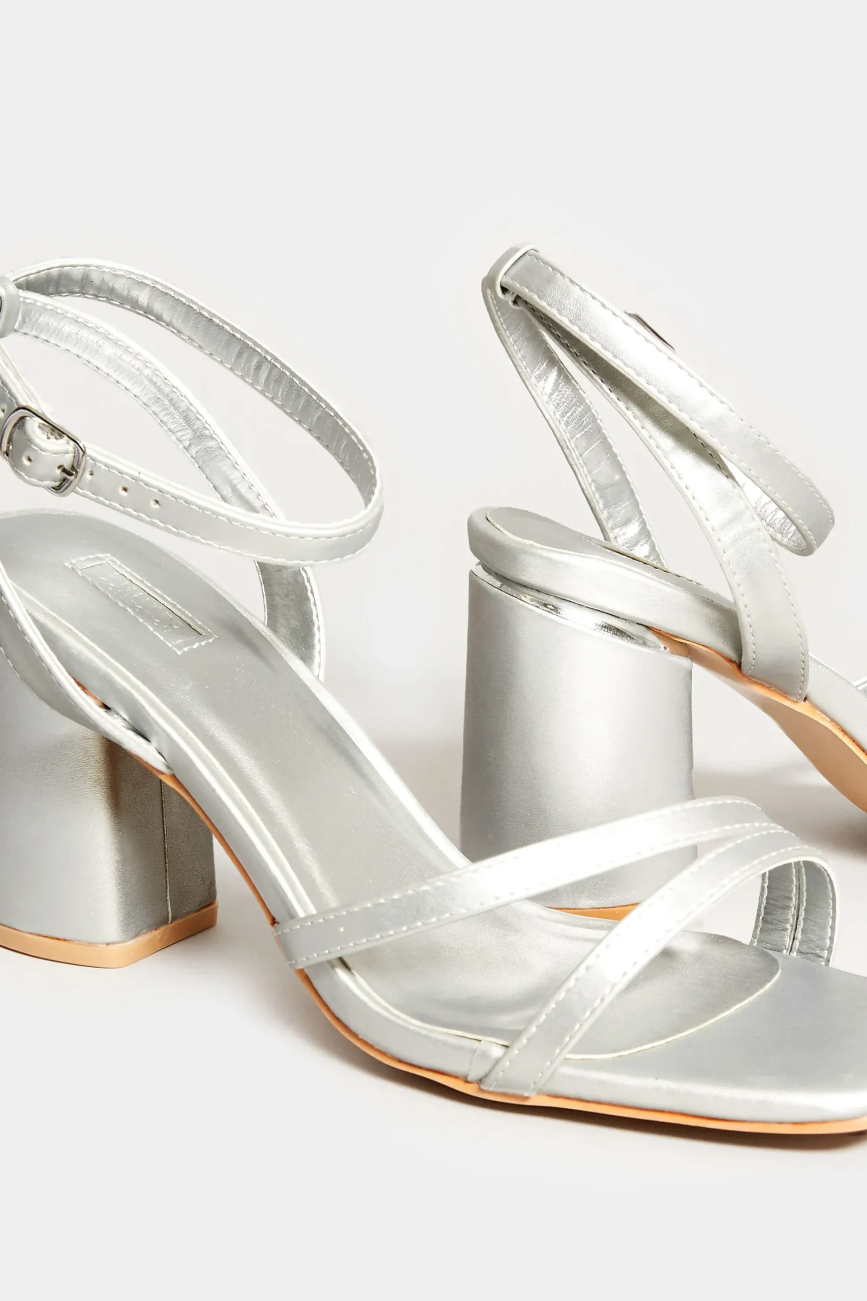 Limited Collection Limited Collection Silver Asymmetrical Block Heel Sandal In Wide E Fit & Extra Fit Eee Fit