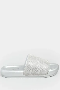 Limited Collection Limited Collection Silver Diamante Embellished Padded Silders In Wide E Fit