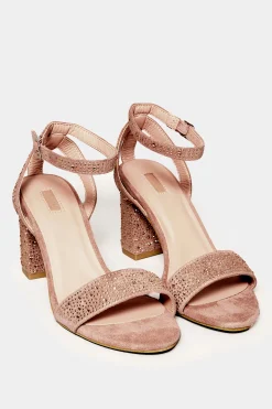 Limited Collection Limited Collection Pink Faux Suede Diamante Embellished Heels In Wide E Fit & Extra Wide Eee Fit