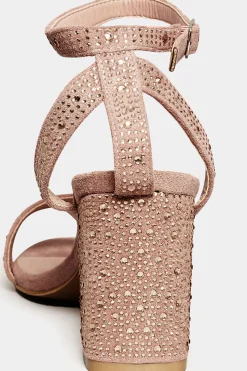 Limited Collection Limited Collection Pink Faux Suede Diamante Embellished Heels In Wide E Fit & Extra Wide Eee Fit
