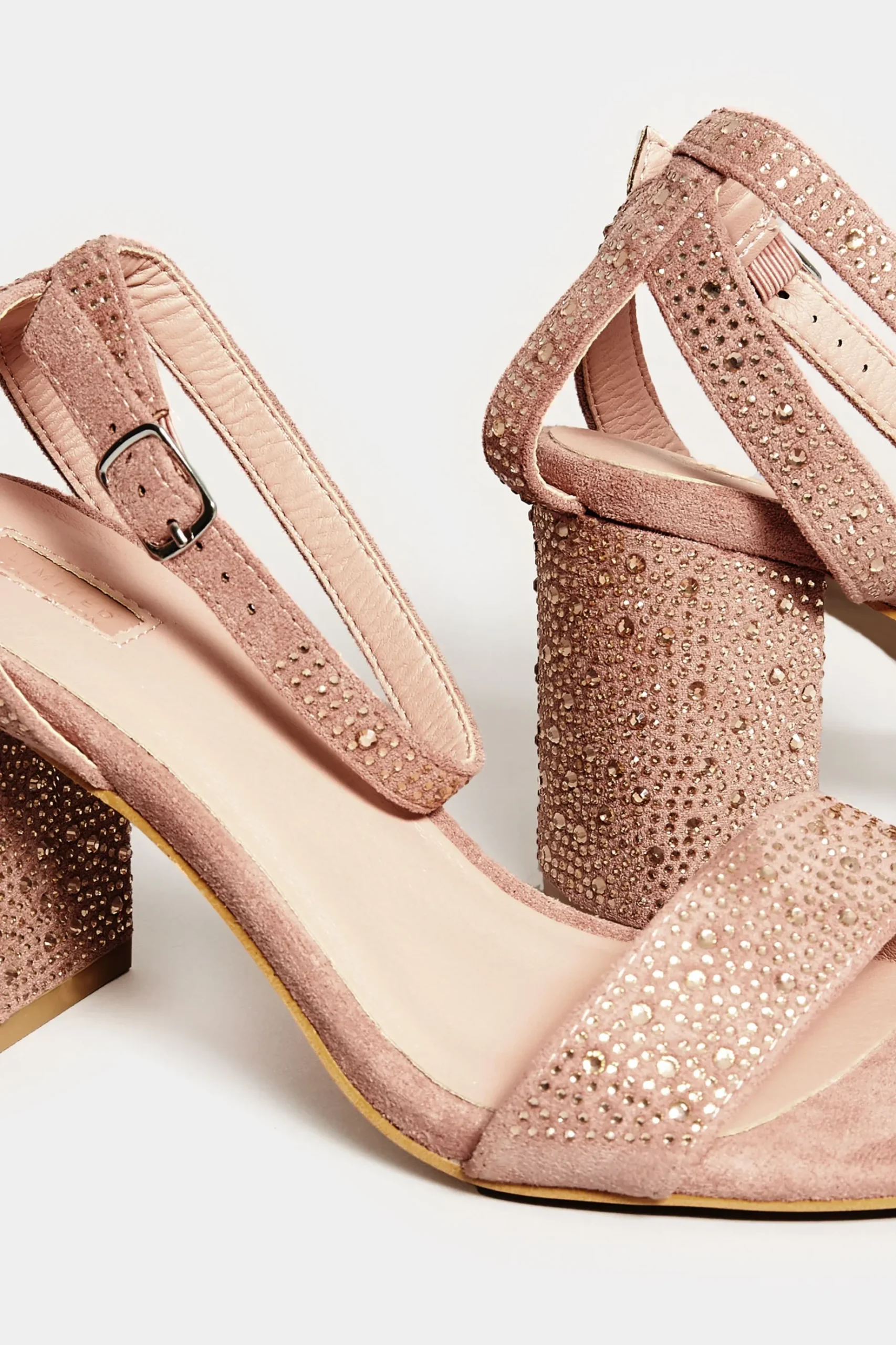 Limited Collection Limited Collection Pink Faux Suede Diamante Embellished Heels In Wide E Fit & Extra Wide Eee Fit