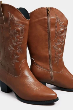 Limited Collection Limited Collection Tan Brown Cowboy Boots In Extra Wide Eee Fit