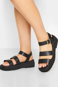 Limited Collection Limited Collection Black Triple Strap Gladiator Sandals In Wide E Fit & Extra Wide Eee Fit