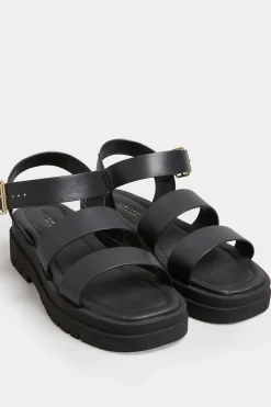 Limited Collection Limited Collection Black Triple Strap Gladiator Sandals In Wide E Fit & Extra Wide Eee Fit