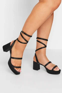 Limited Collection Limited Collection Black Satin Strappy Platform Heels In Wide E Fit & Extra Wide Eee Fit