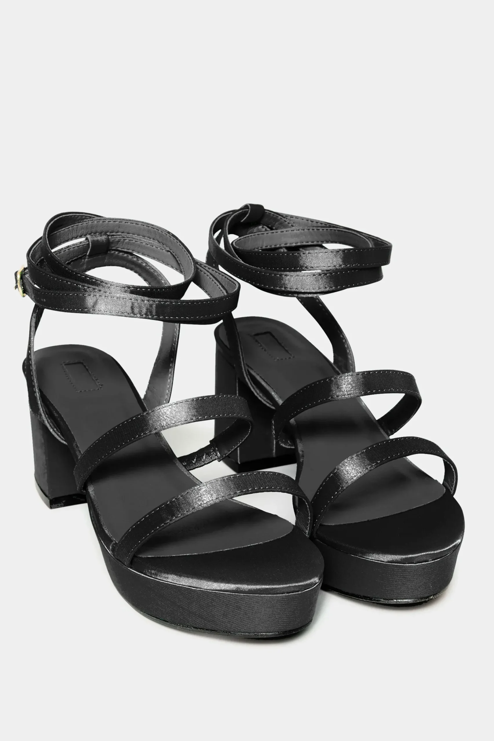Limited Collection Limited Collection Black Satin Strappy Platform Heels In Wide E Fit & Extra Wide Eee Fit