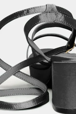 Limited Collection Limited Collection Black Satin Strappy Platform Heels In Wide E Fit & Extra Wide Eee Fit