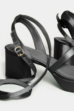 Limited Collection Limited Collection Black Satin Strappy Platform Heels In Wide E Fit & Extra Wide Eee Fit