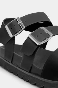 Limited Collection Limited Collection Black Footbed Buckle Sandals In Extra Wide Eee Fit