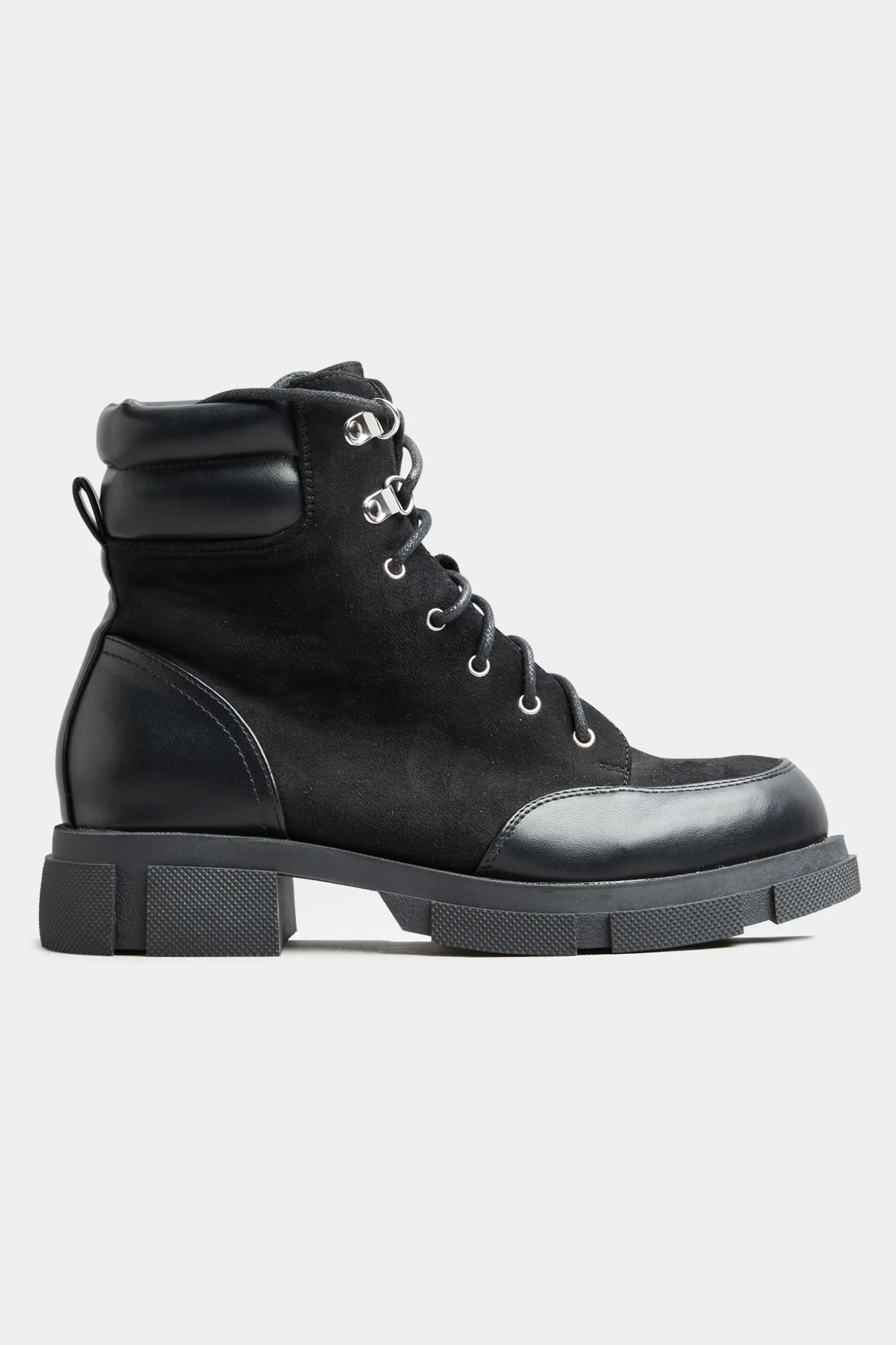 Limited Collection Limited Collection Black Faux Suede & Leather Lace Up Boots In Wide E Fit