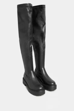 Limited Collection Limited Collection Black Over The Knee Chunky Boots In Wide E Fit & Extra Wide Eee Fit