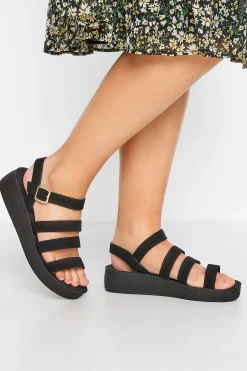 Limited Collection Limited Collection Black Multi Strap Sporty Platform Sandals In Extra Wide Eee Fit
