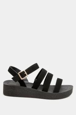 Limited Collection Limited Collection Black Multi Strap Sporty Platform Sandals In Extra Wide Eee Fit