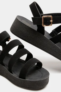 Limited Collection Limited Collection Black Multi Strap Sporty Platform Sandals In Extra Wide Eee Fit