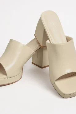 Limited Collection Limited Collection Cream Platform Block Mule Sandal Heels In Wide E Fit & Extra Wide Eee Fit