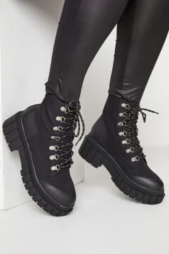 Limited Collection Limited Collection Black Canvas Chunky Combat Boots In Wide E Fit
