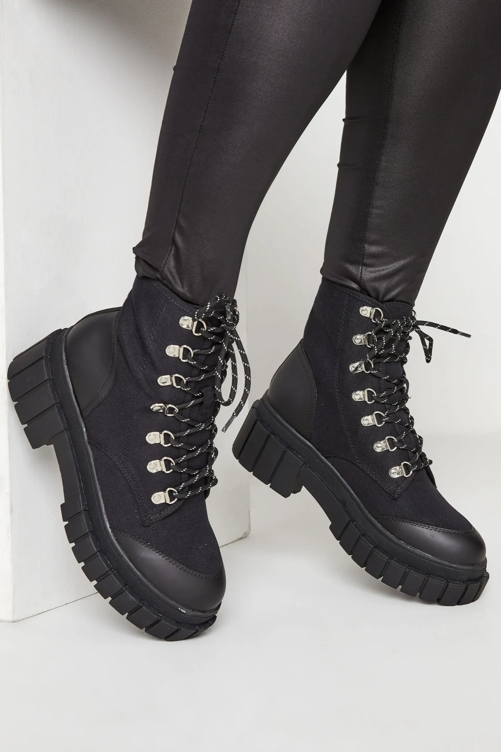 Limited Collection Limited Collection Black Canvas Chunky Combat Boots In Wide E Fit