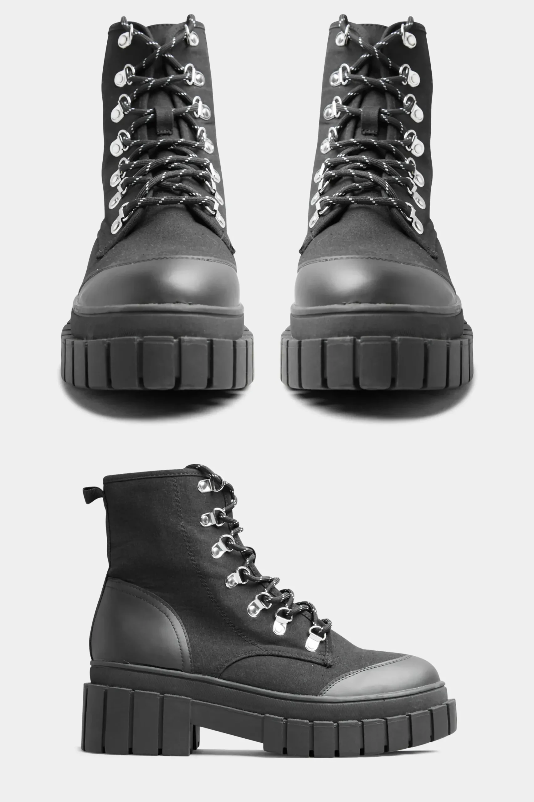 Limited Collection Limited Collection Black Canvas Chunky Combat Boots In Wide E Fit