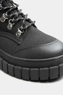 Limited Collection Limited Collection Black Canvas Chunky Combat Boots In Wide E Fit