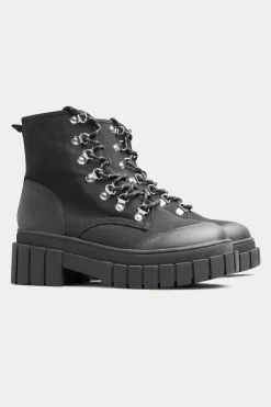 Limited Collection Limited Collection Black Canvas Chunky Combat Boots In Wide E Fit
