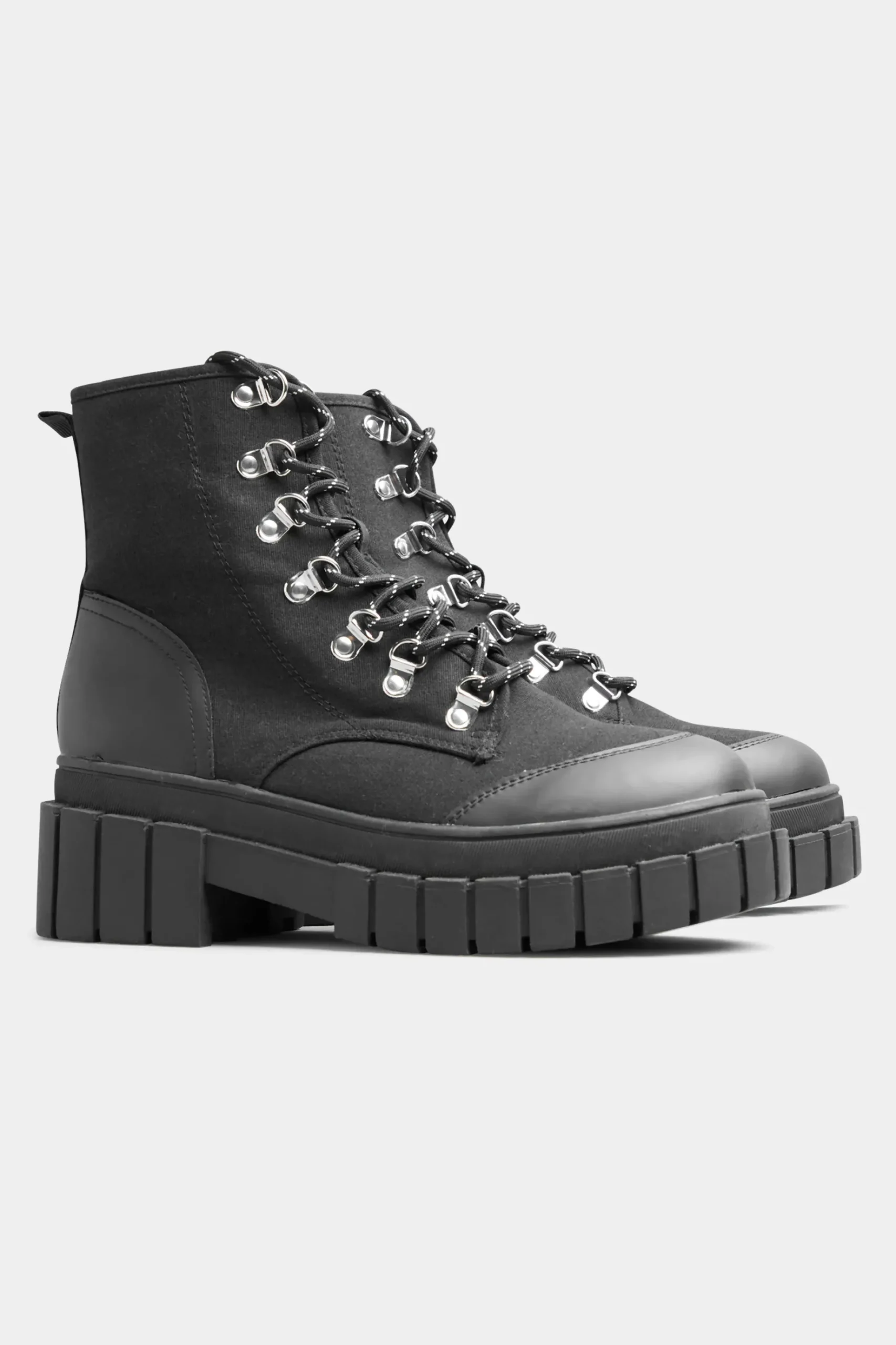 Limited Collection Limited Collection Black Canvas Chunky Combat Boots In Wide E Fit