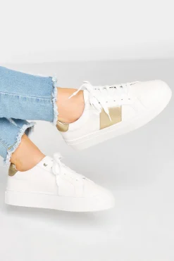 Limited Collection Limited Collection White & Gold Stripe Trainers In Wide Eee Fit