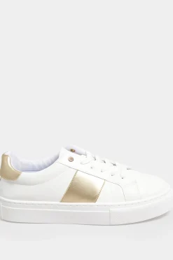 Limited Collection Limited Collection White & Gold Stripe Trainers In Wide Eee Fit