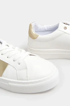 Limited Collection Limited Collection White & Gold Stripe Trainers In Wide Eee Fit